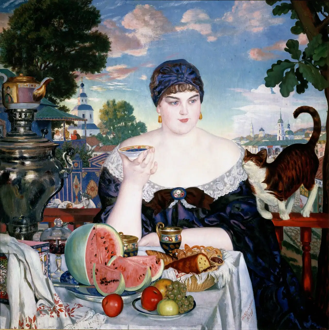The Merchant's Wife at Tea by Boris Kustodiev