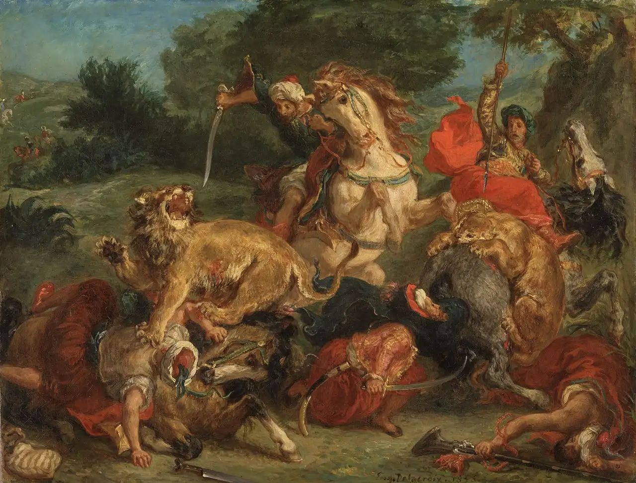 The Lion Hunt (Nationalmuseum version) by Eugène Delacroix