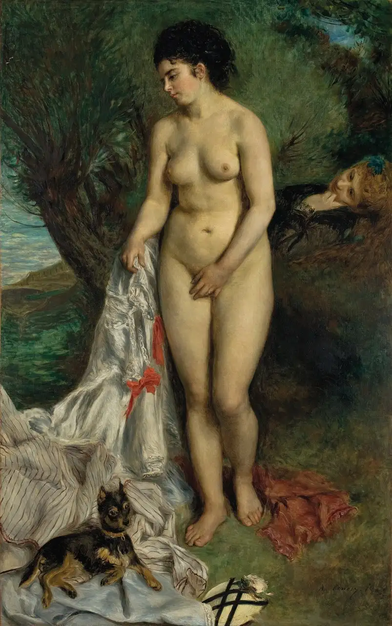 Bather with a Griffon Dog (Lise on the Bank of the Seine) by Pierre-Auguste Renoir